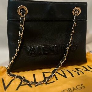 Valentino Black Leather Shoulder Bag with Chain